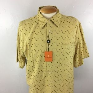 Toscano 100% silk button down gold brown paisley short sleeves casual shirt